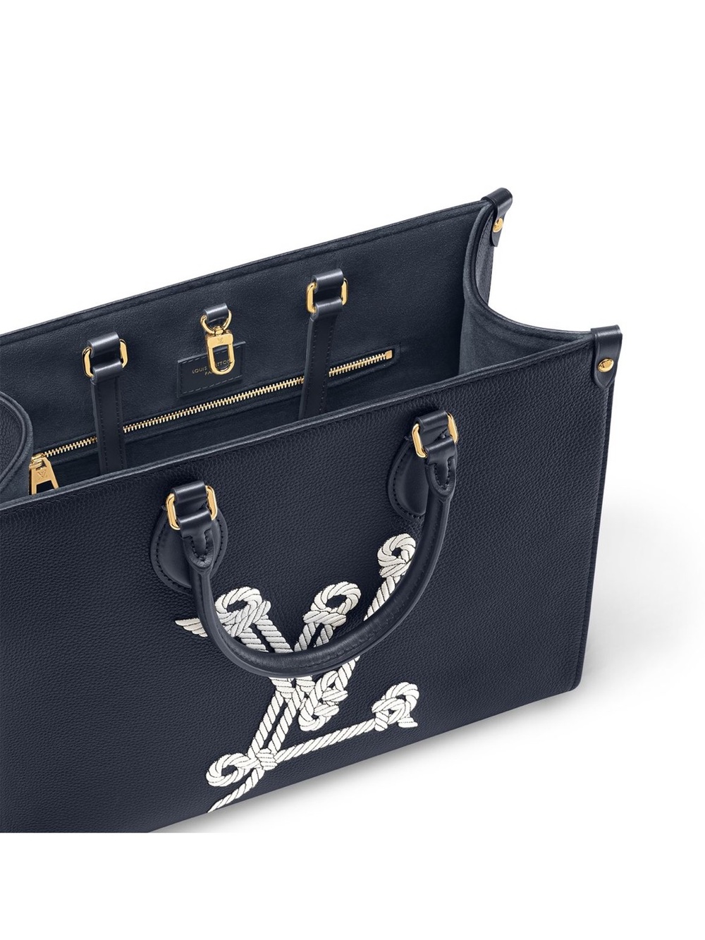NEW Louis Vuitton OnTheGo MM Navy Blue Leather Tote with Rope Monogram - Picture 5 of 7
